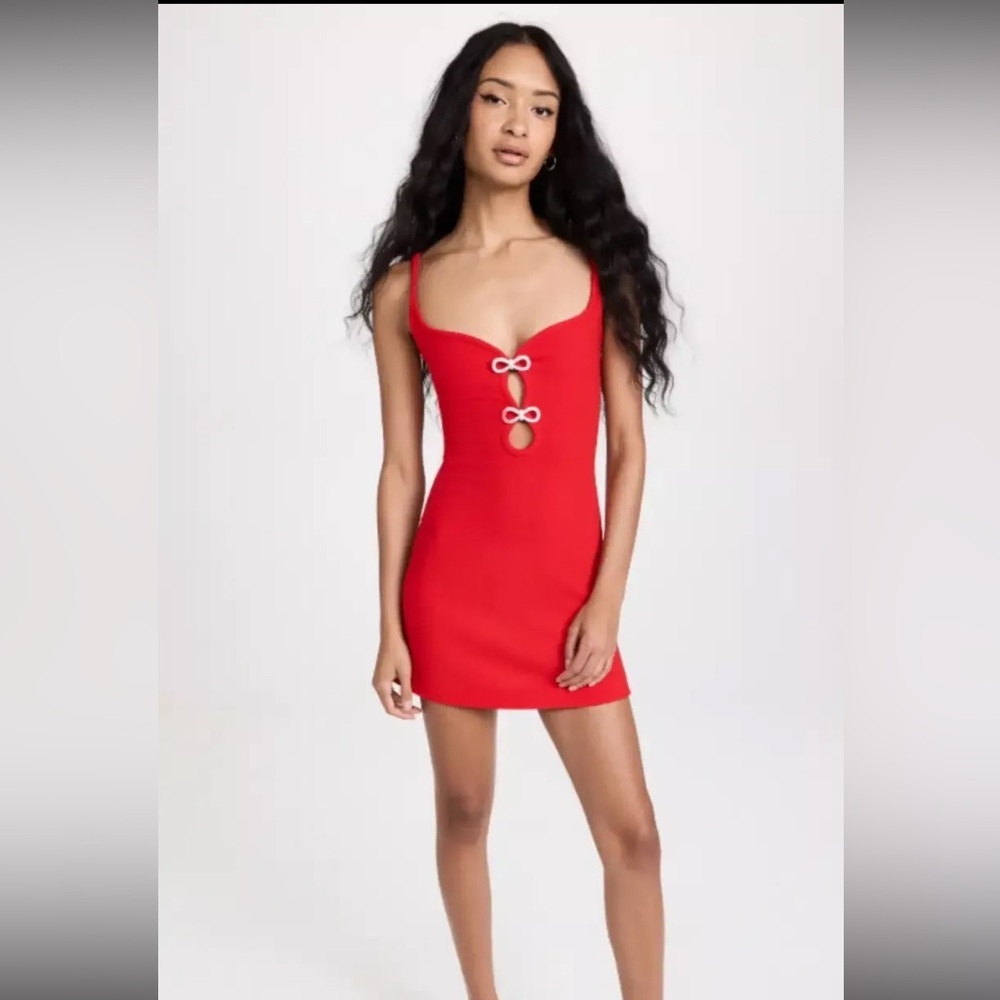 NWT Christian Lacroix scoop neck red peephole dress rhinestone bows size M